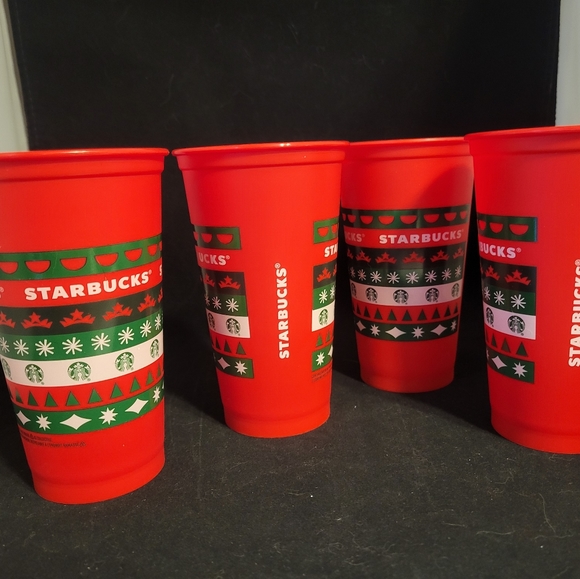 4 Starbucks Limited Edition Red Holiday 2013 Reusable plastic Cups Tumbler 16oz - Picture 3 of 8
